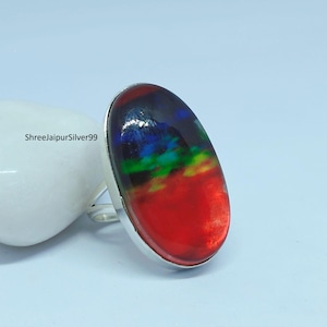 Anillo de ammolita, joyería de ammolita, anillo de piedras preciosas, anillo multicolor, plata de ley 925, hermosa joyería, regalo de aniversario, anillo de promesa
