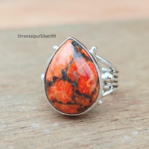 Ring sponskoraal, sieraden sponskoraal, ring spons edelsteen, zilveren ring, beloftering, 925zilveren sterlingring, trouwring, Fidget-ring