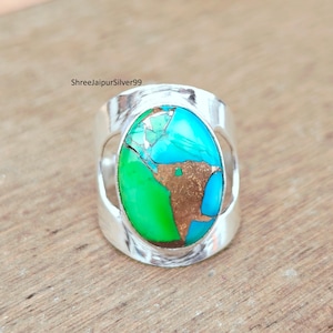 Peacock Dahlia Turquoise Ring, Turquoise Jewelry, 925 Silver Sterling Ring, Silver Jewelry, Statement Rings, Promise Rings, Gift For Her