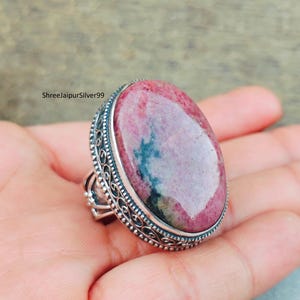 Dainty Rhodonite Ring: 925 Sterling Silver Boho Jewelry