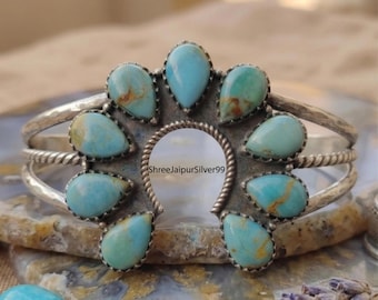 Kingman Turquoise Sterling Silver Bangle, Southwestern Cuff Bracelet