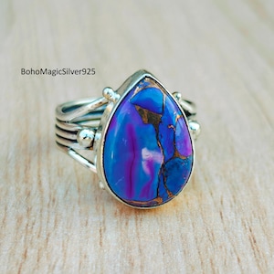 Lila Türkis Ring, 925 Silber Sterling Anhänger, Türkis Ring, handgemachter Schmuck, Frauen Ring, Statement Ring, Geburtstagsgeschenk, Geschenkring
