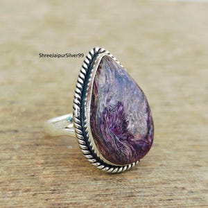 Charoite Ring, Charoite Jewelry, 925 Silver Sterling Ring, Gift For Her, Rings, Christmas Gift, Charoite Gemstone, Statement Ring, Boho Ring