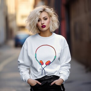 Headphones Sweatshirt Unisex Retro Music Crewneck Sweatshirt Colorful Music Sweatshirt Gildan 18000 Headphones Retro Sweatshirt Crewneck