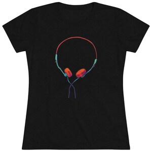 Headphones Retro Tee Shirt for Women Triblend T Shirt Colorful Music T-Shirt Womens Headphones Tee Abstract Headphones Triblend T-Shirt