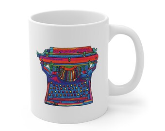 Typewriter Mug 11oz Retro Gift for Writers Ceramic Mug Dishwasher Safe Microwave Safe Artistic Colorful Mug for Writers Type Writer Mug