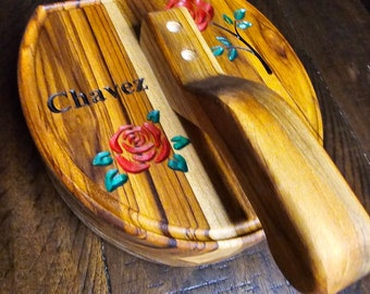 Personalized Wooden Tortilla Press Roses (Tortillera) Available in 6.5", 8", and 10" Sizes