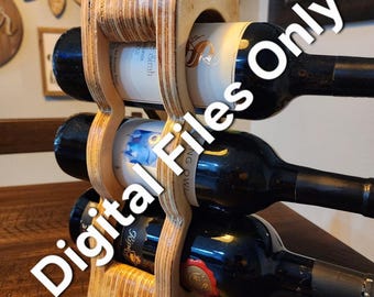 3 Bottle Wine Rack Digital Files CNC(dxf, svg, pdf, crv) with extra file to convert the center cut out into a wine glasses and bottle caddy.