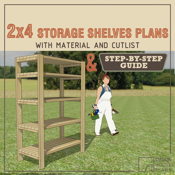 2x4 Storage Shelves DIY Plans & Build Instructions - Woodworking Blueprint Step by step Guide - shopping material cut list carpentry PDF