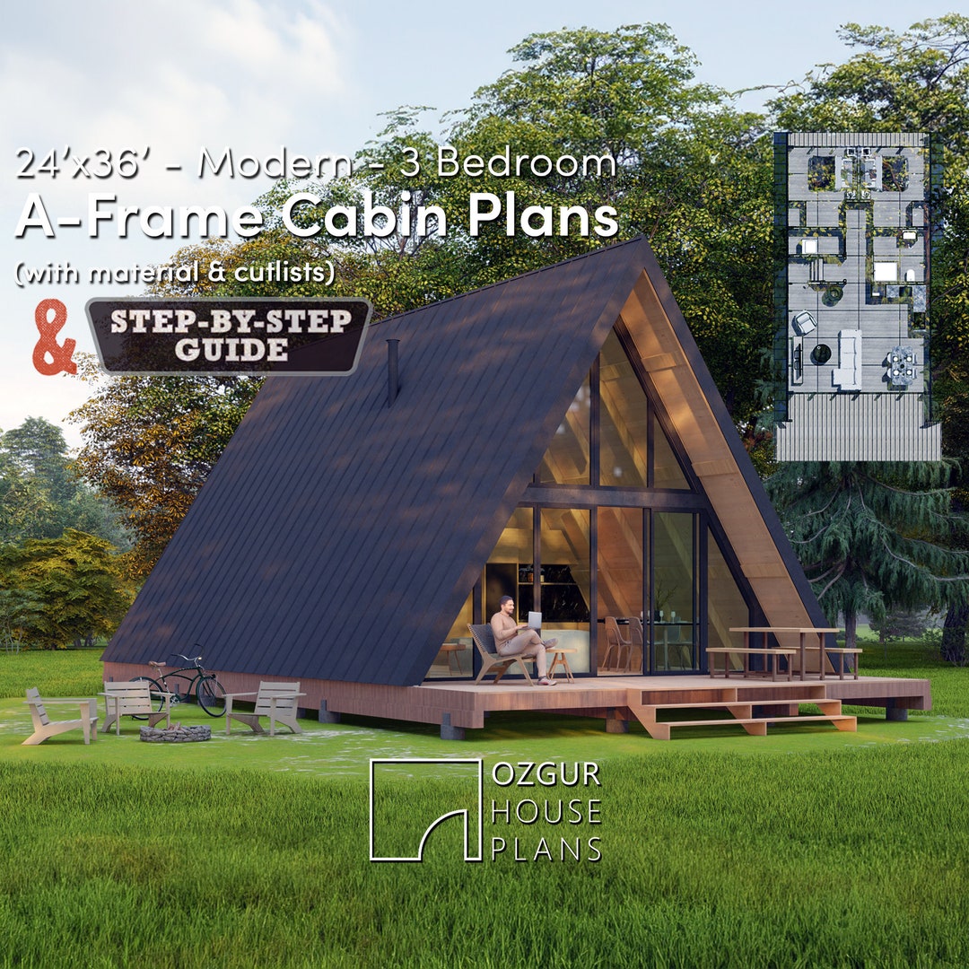 Plano de casa tipo cabaña con estructura en A, plano de bricolaje ...