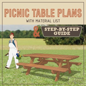 Plano de mesa de picnic tradicional para exteriores: cómo hacerla usted mismo - Descargar PDF - Instrucciones de construcción - Lista de materiales y guía paso a paso - Plano de carpintería