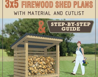 3x5 Firewood Shed DIY Plans, Build Instructions, Wood storage rack, Woodworking Blueprint Step by step Guide material cut list carpentry PDF