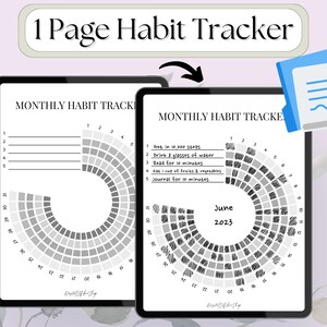 Habit Tracker Monthly Printable PDF Circular Minimalist, Habit Tracker Template, 30 Day Habit Challenge, 4 Sizes, Instant Download