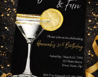 Twenty-One & Fun Invitation | Black and White 21st Birthday Party Invite | Editable 5x7 Canva Template