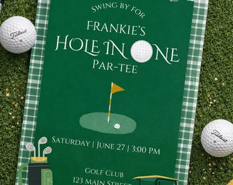 Golf First Birthday Invitation | Hole in One Golf Par-Tee | Editable 5x7 Canva Template
