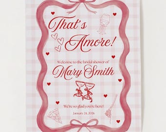 That's Amore Bridal Shower Welcome Sign | Gingham, Italian Theme (24x30 Editable Canva Template)