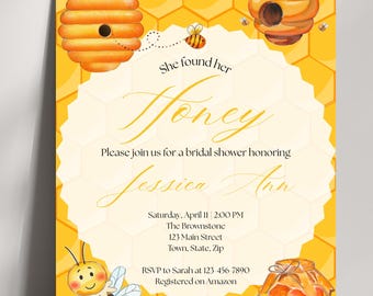 She Found Her Honey Bridal Shower Invitation | 5x7 Editable Template