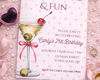 Twenty-One & Fun Invitation | Pink 21st Birthday Party Invite | Editable 5x7 Canva Template