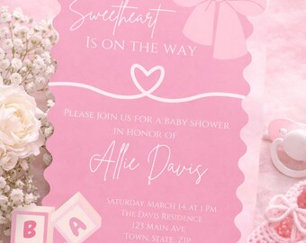 Pink Bow Baby Shower Invitation | Sweetheart Theme (Canva Template)