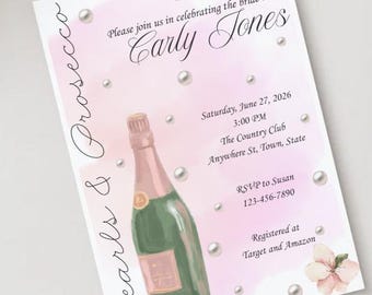 Pearls and Prosecco Bridal Shower Invitation | Editable 5x7 Canva Template