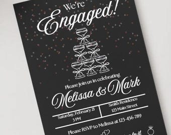 Black & White Engagement Party Invitation | Editable 5x7 Canva Template | Printable and Digital