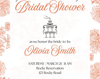 Orange Floral Bridal Shower Invite | Editable 5 x7 Canva Template