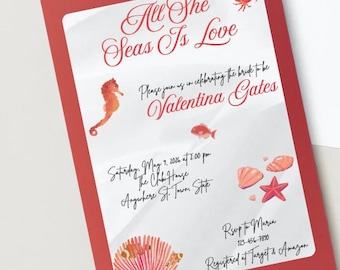 Coastal Bridal Shower Invitation | Nautical Theme, Editable Canva Template