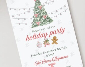 Watercolor Christmas Party Invitation | Editable Canva Template
