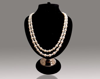 Double Layer Rice Pearl Necklace 7-8mm