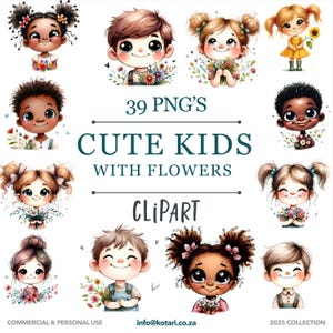 Enfants mignons avec des fleurs - Clipart PNG transparent à usage commercial