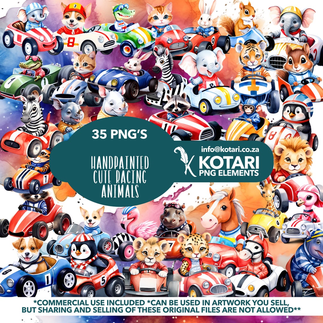 Animals Racing Background Cute Racing Animals - Transparent PNG Clipart - Commercial Use - Etsy