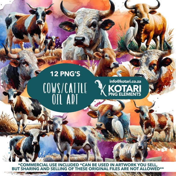 Oil Painted Cows - Transparent PNG Clipart - Commercial Use