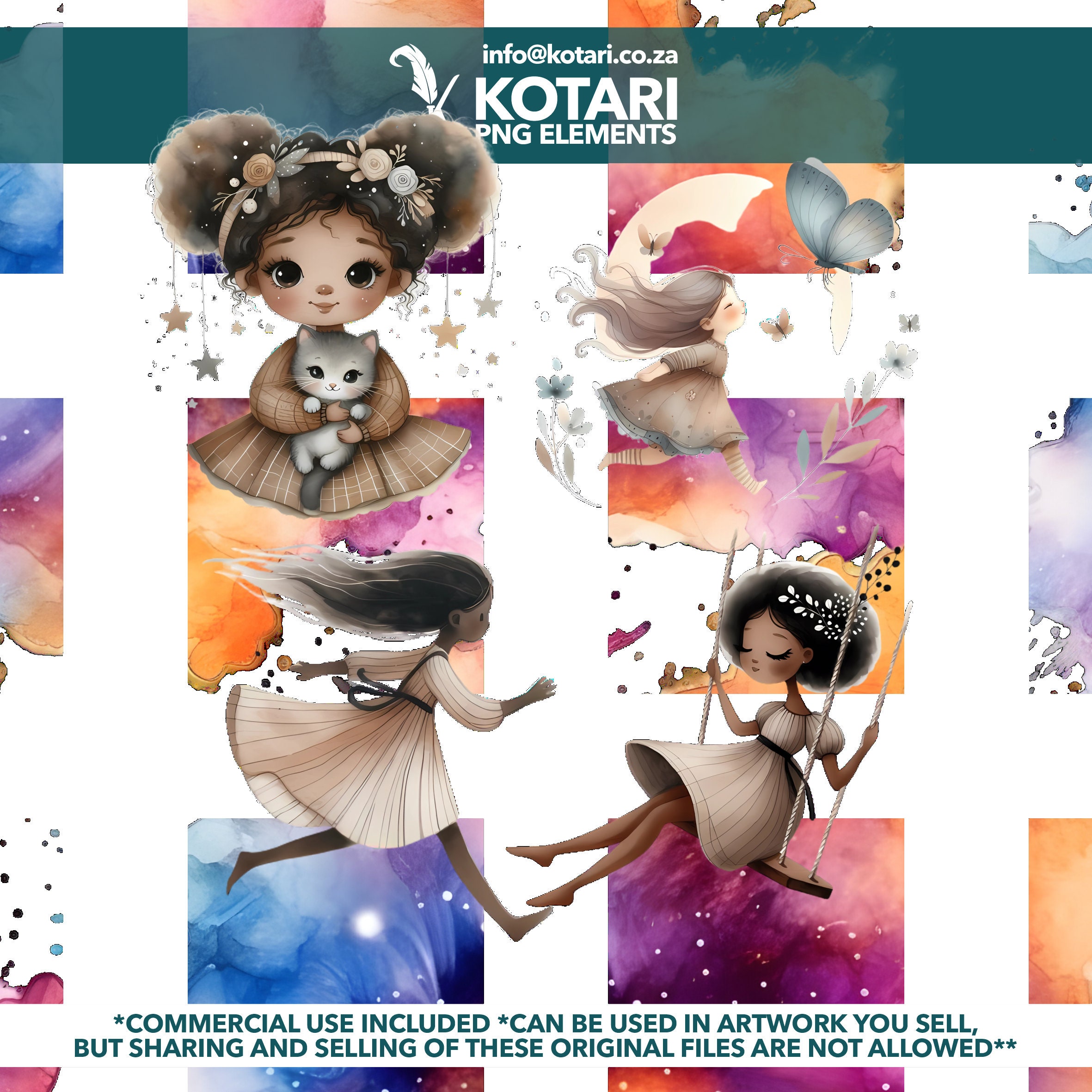 Whimsical Girl Transparent PNG Clipart Commercial Use - Etsy