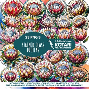 Stained Glass Proteas - Transparent PNG Clipart - Commercial use