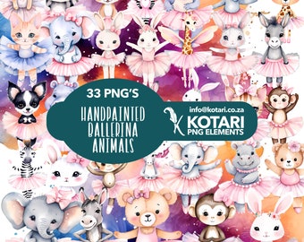 Hand Painted Cute Ballerina Animals - Transparent PNG Clipart - Commercial Use