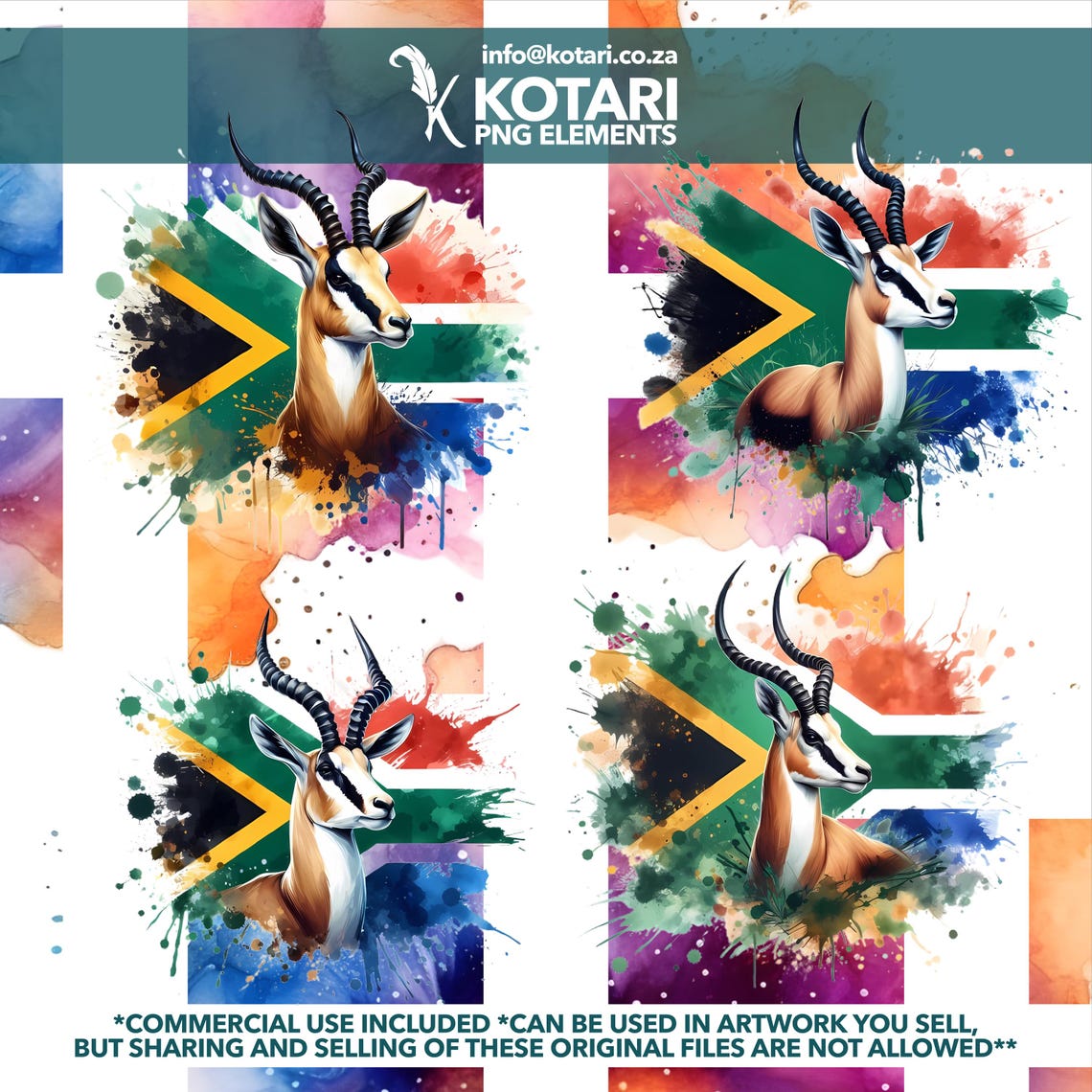 Springbok With SA Flag - Transparent PNG Clipart - Commercial Use - Etsy