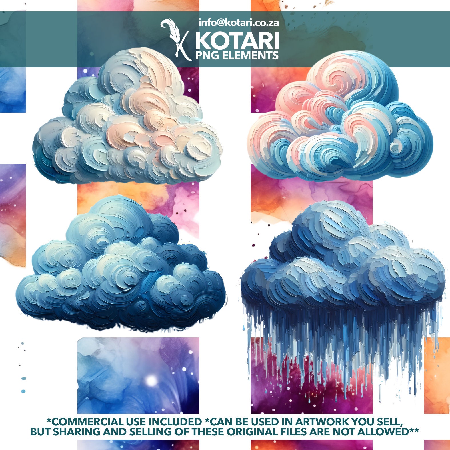 Oil Painted Clouds - Transparent PNG Clipart - Commercial Use - Etsy