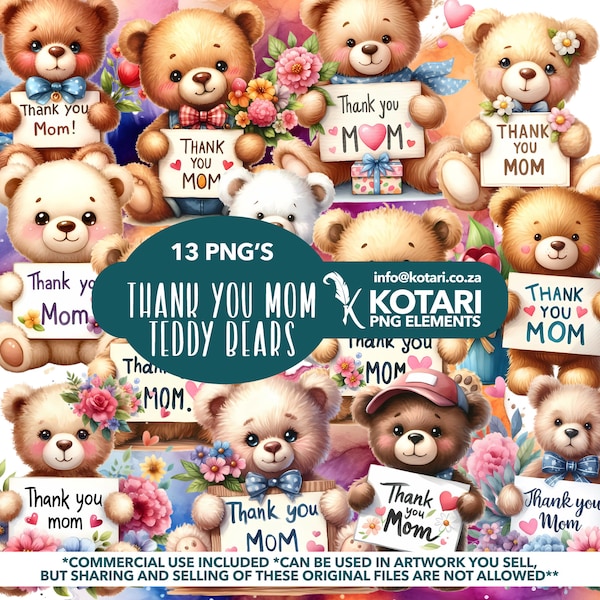 Cute Teddy Thank You Mom - Transparent PNG Clipart - Commercial Use