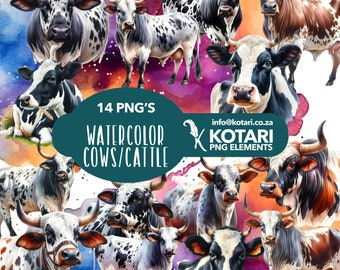 Watercolor Cows - Transparent PNG Clipart -Commercial Use