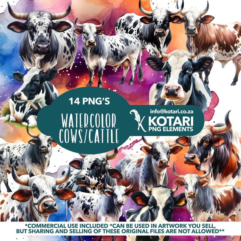 Watercolor Cows - Transparent PNG Clipart -commercial Use - Etsy