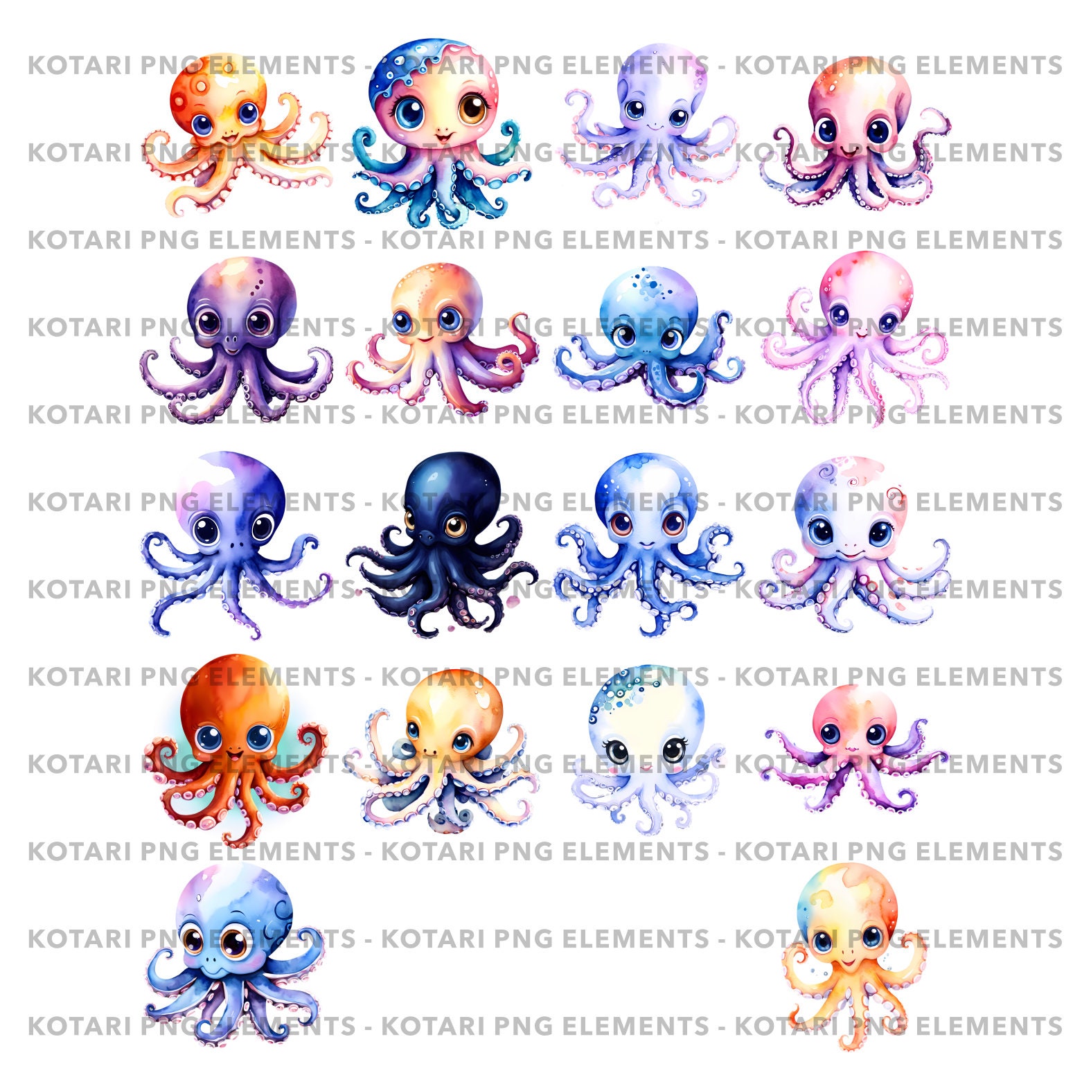 Hand Painted Octopus - Transparent PNG Clipart - Commercial Use - Etsy