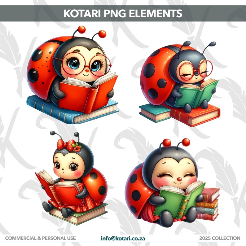 Ladybird Reading A Book - Transparent PNG Clipart - Commercial Use - Etsy