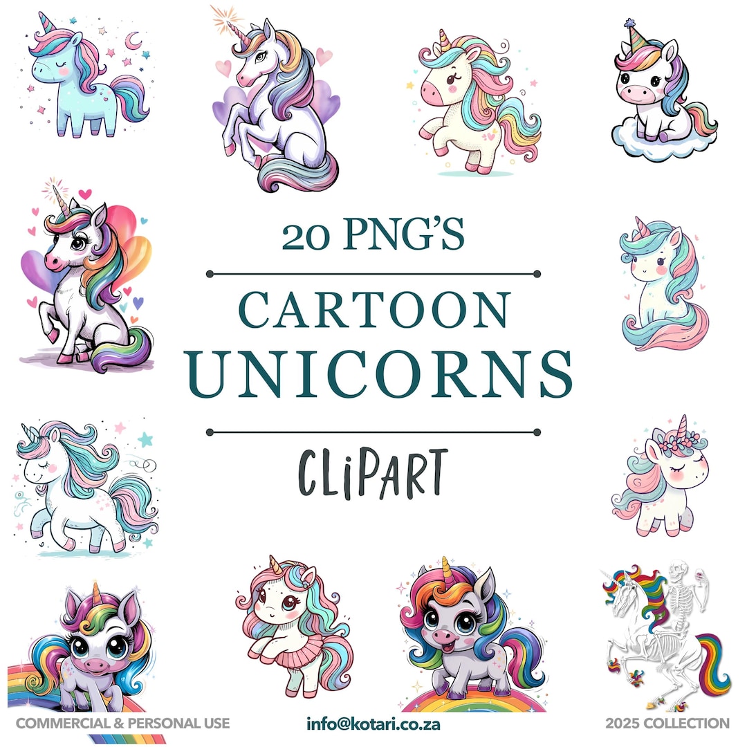 Cartoon Unicorns - Transparent PNG Clipart - Commercial Use - Etsy