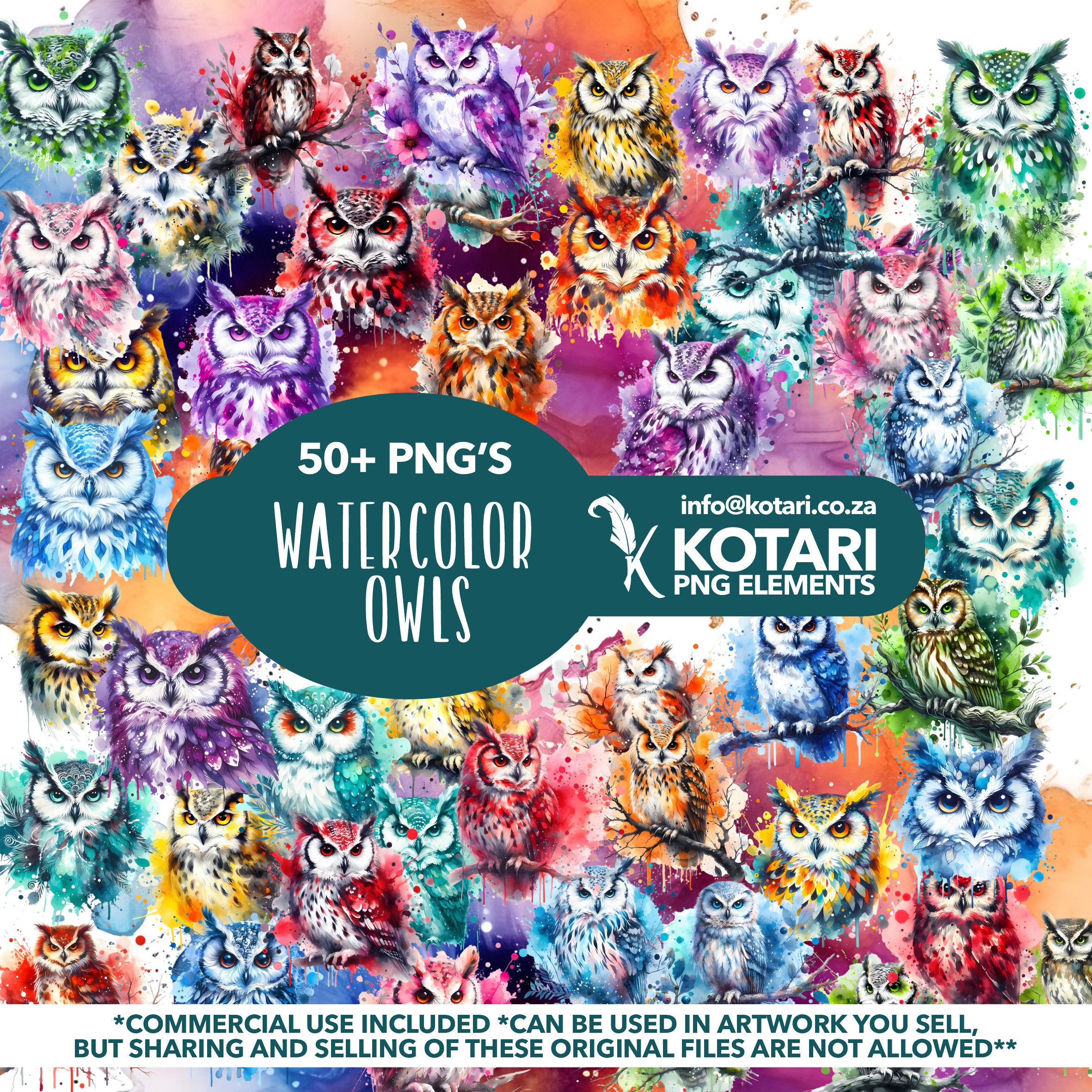 Watercolor Owls - PNG Clipart - Commercial Use - Etsy