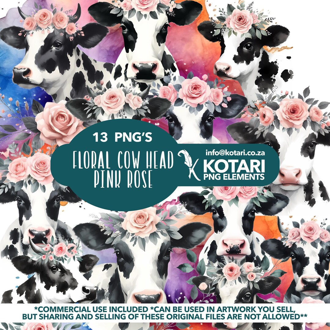 Cow Print Roses Floral Cow Heads Pink Rose - Transparent PNG Clipart - Commercial Use ...
