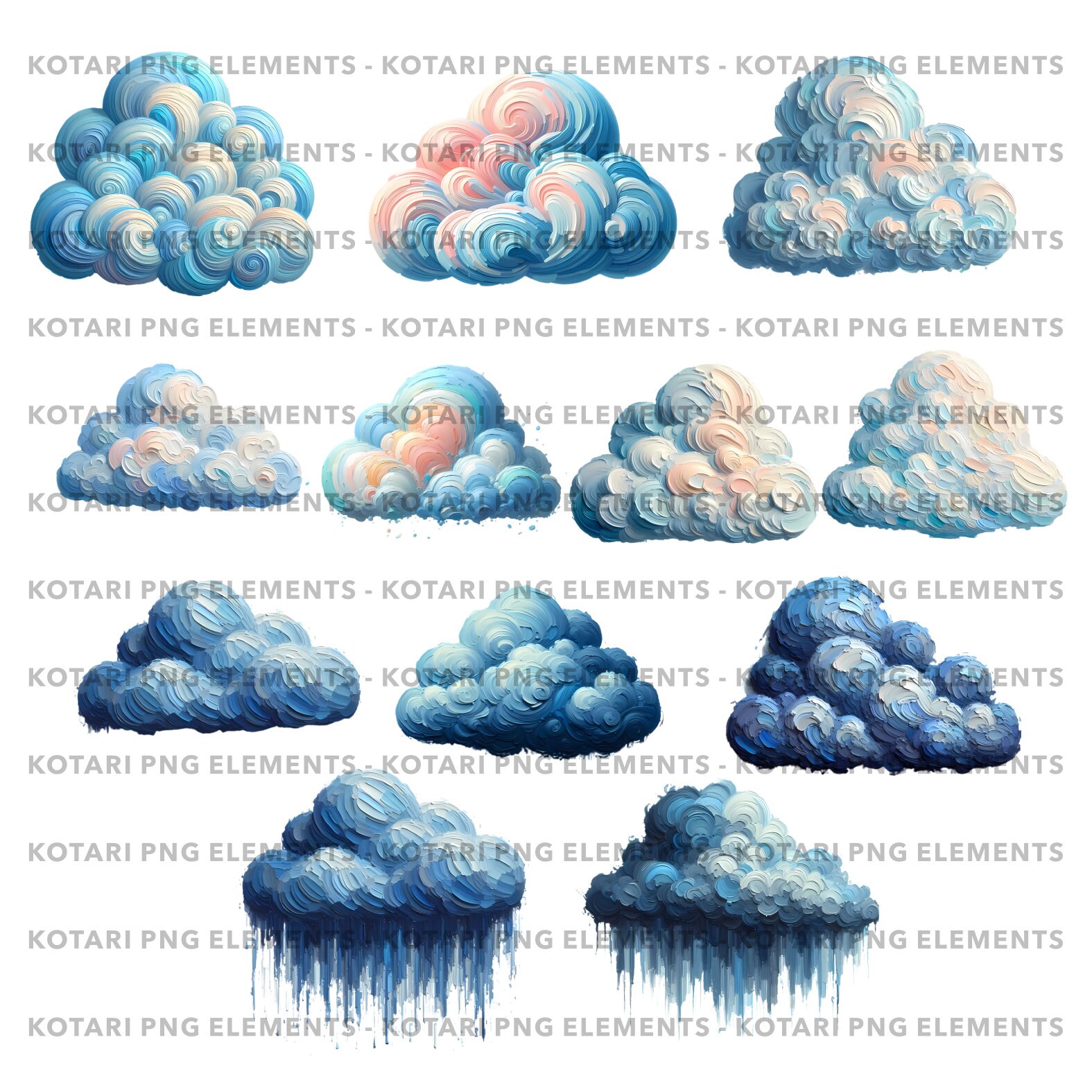 Oil Painted Clouds - Transparent PNG Clipart - Commercial Use - Etsy