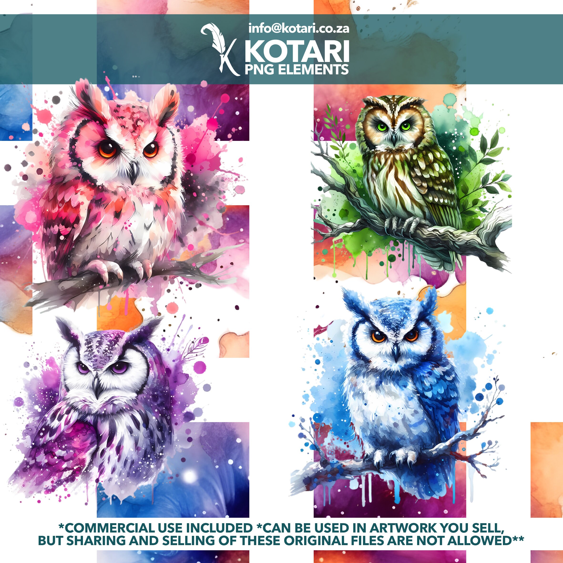 Watercolor Owls - PNG Clipart - Commercial Use - Etsy