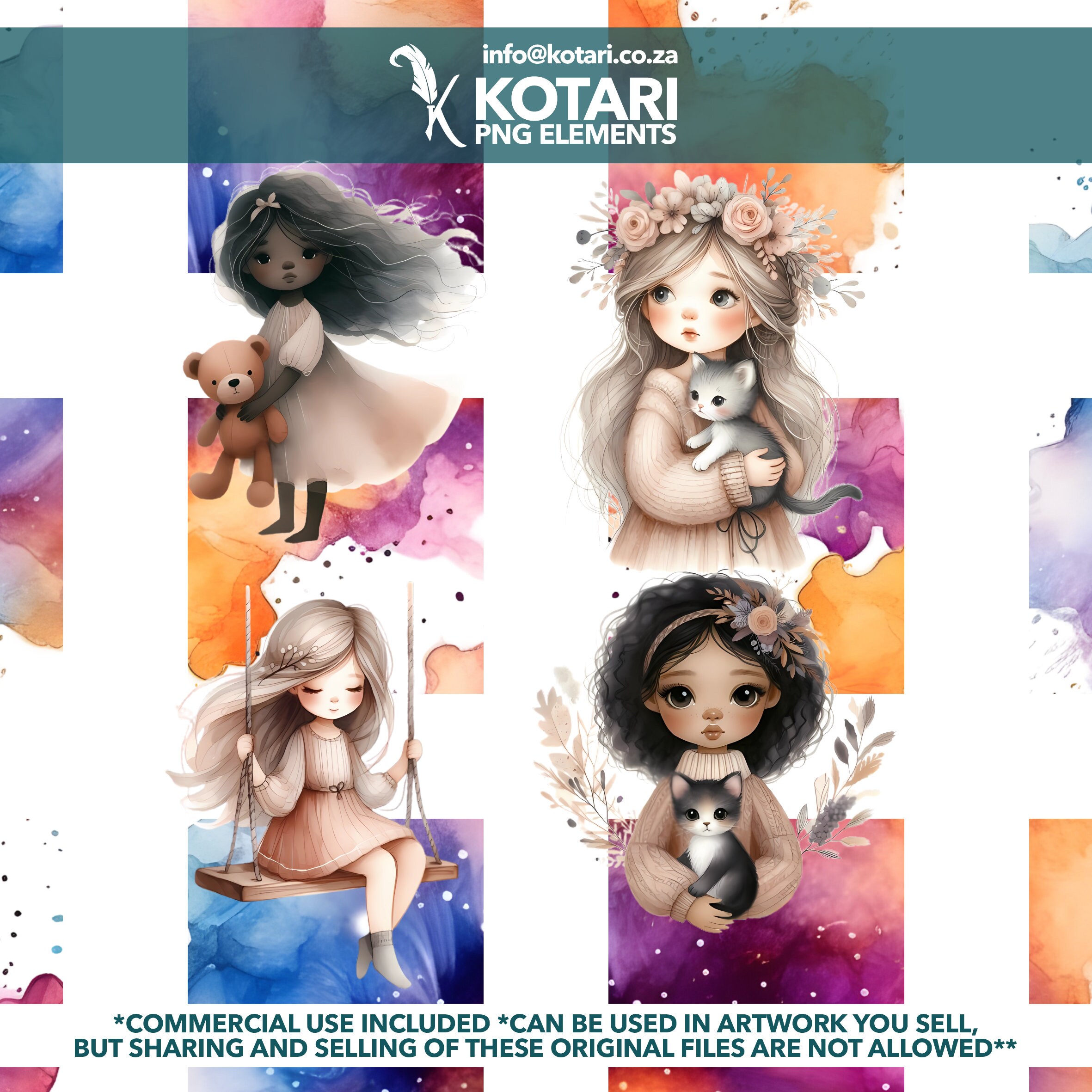 Whimsical Girl - Transparent PNG Clipart - Commercial Use - Etsy