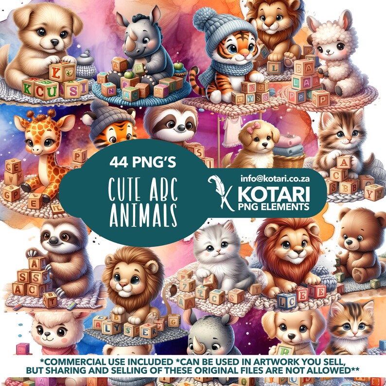 Cute ABC Animals Transparent PNG Clipart Commercial Use zdjęcie 1