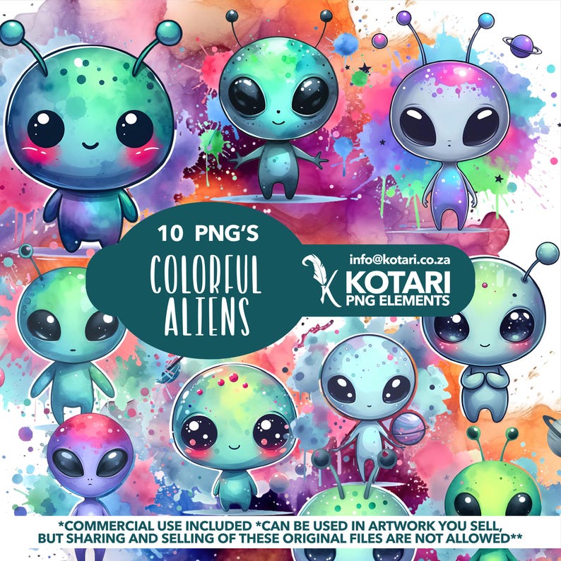 Cute Colorful Alien Clipart – Transparent PNG, Commercial Use - Etsy